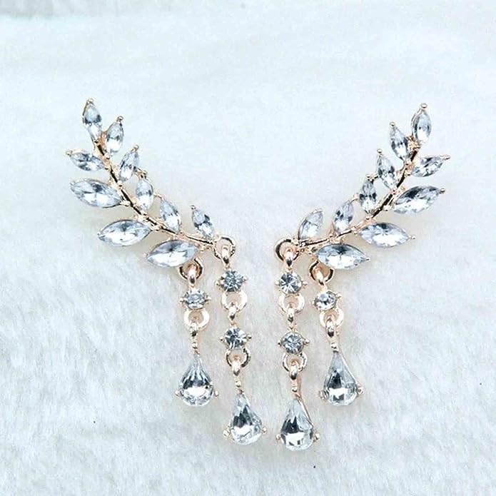 Boho Rhinestone Ear Crawler Earrings Gold Crystal Wing Ear Climber Earrings Angel Wing Crystal Dangle Earrings Cz Wing Studs Earrings Jewelry for Women and Girls-Velvo Beauty