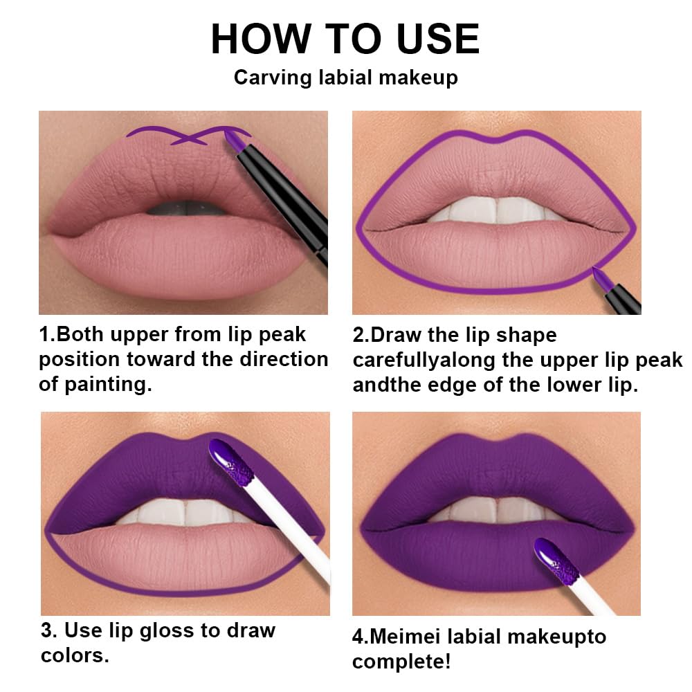 evpct 3Pcs Lavender Dark Violet Purple Matte Lip Liner & Liquid Lipstick Stain Makeup Set for Women, Lip Liner Stain Long Lasting Waterproof Smudge Proof, Cruelty Free Lip Makeup 24 hours originales-Velvo Beauty