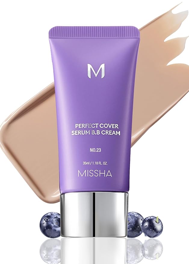 MISSHA M PERFECT COVER SERUM BB CREAM No.23 Natural Beige-Light/Medium with Cool/Neutral Undertone, BB Cream by Cardi B Pick, Skin Tint, Tinted Moisturizer, Skin Care Foundation Makeup, 1.18 Fl oz-Velvo Beauty
