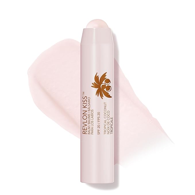 Revlon Lip Balm, Kiss Tinted Lip Balm, Face Makeup with Lasting Hydration, SPF 20, Infused with Natural Fruit Oils, 010 Tropical Coconut, 0.09 Oz-Velvo Beauty