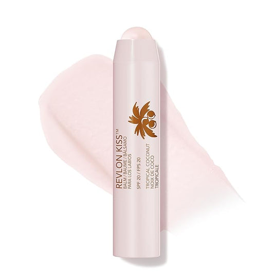 Revlon Lip Balm, Kiss Tinted Lip Balm, Face Makeup with Lasting Hydration, SPF 20, Infused with Natural Fruit Oils, 010 Tropical Coconut, 0.09 Oz-Velvo Beauty