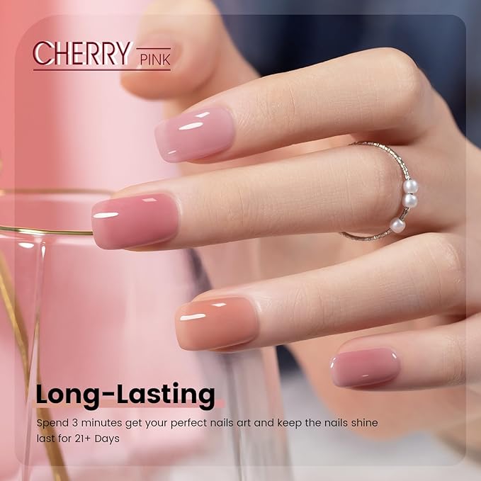 RARJSM Nude Jelly Gel Nail Polish Set 6pcs Clear Crytal Glass Pale Gray Pink Cherry Red Series Transparent Sheer Amber Milky Gel Varnish LED UV Curing Requires Soak off French Manicure Home Salon-Velvo Beauty