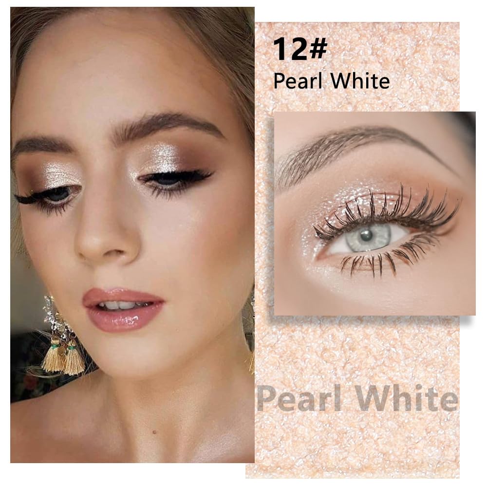 Glitter Singe Eye Shadow Palette Makeup, Pearl White Glitter Monochrome Eyeshadow For Old Women, Mini Pressed Pigmented Waterproof Sombras Para Ojos, Vegan, Talc, Paraben & Cruelty Free, 12-Velvo Beauty