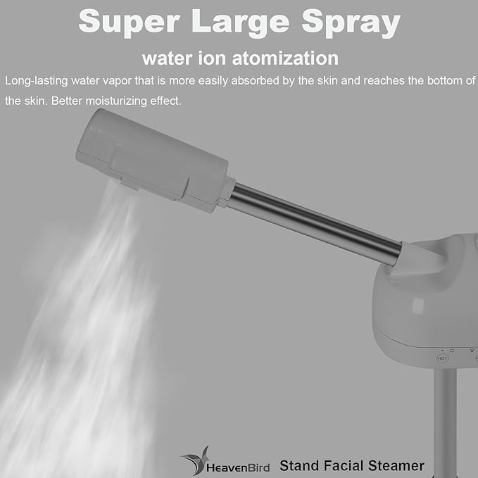 Stand Professional Ozone Facial Steamer with Touch Control, Adjustable Height & Rolling Base, 360° Rotatable Nozzle, Hot Mist Function, Use for Home, Salon SPA (White)-Velvo Beauty