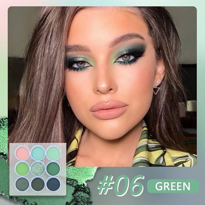 9 Colors Green Olive Matte Shimmer Eyeshadow Palette for Eye Makeup,High Pigmented Pink Emerald Mint Eye Shadow Primers Powder Palet de sombras de ojos-Velvo Beauty