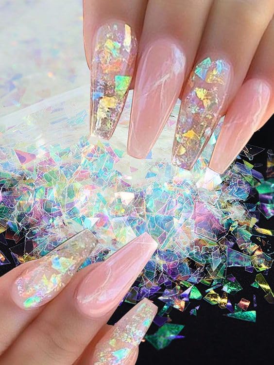 12 Colors Holographic Nail Art Glitter Sequins Aurora Holographic Mermaid Nail Glitter Flash Ice Residue Nail Glitter Sequin Chameleon Flakes Set Fluorescent Glass Paper for Face Body DIY Decoration-Velvo Beauty