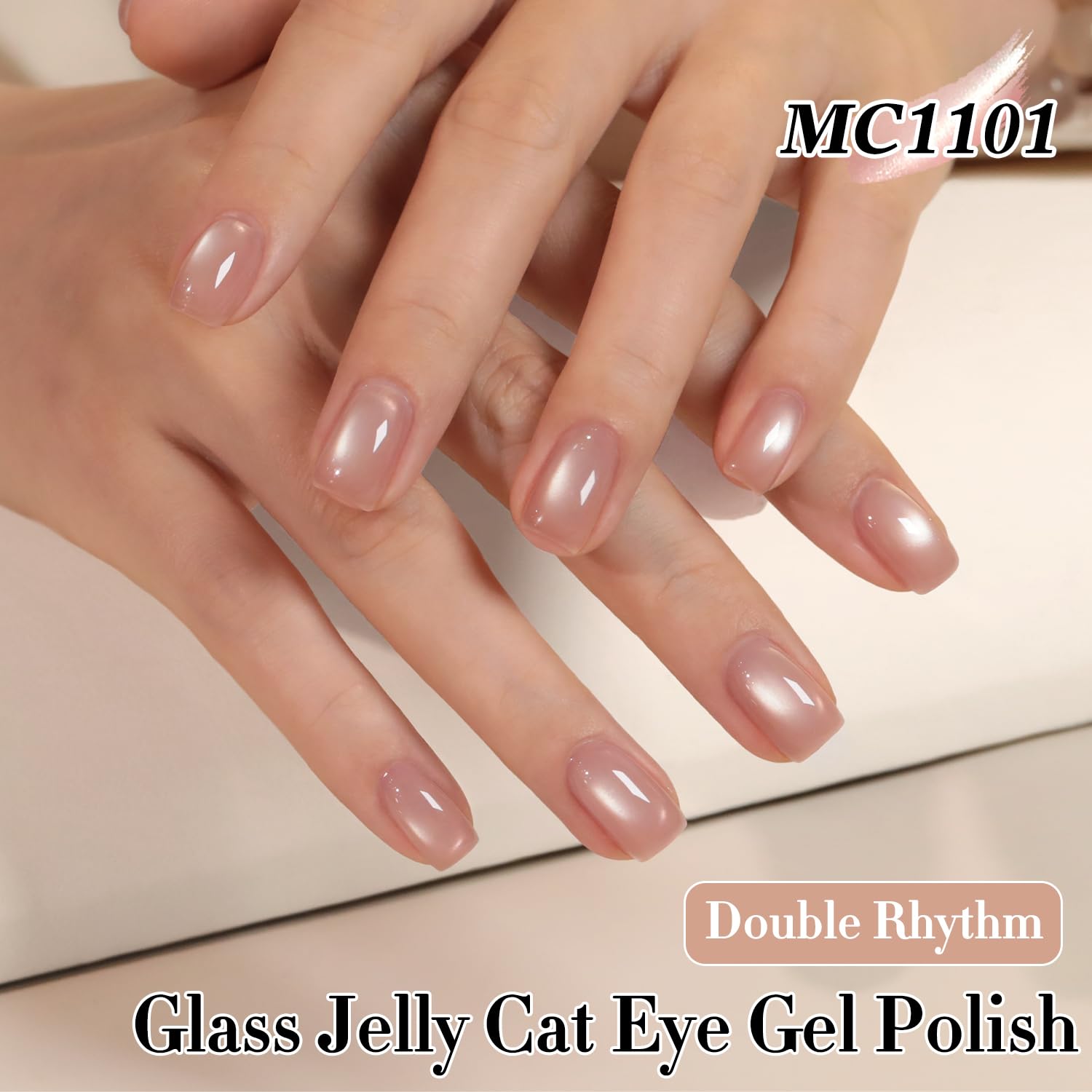 Double Rhythm Jelly Glass Cat Eye Gel Polish with Magnet 15ML Holographic Glitter Shimmer Translucent Sheer Color Magnetic Nail Polish Salon DIY at Home (Jelly Glass Nude-MC1101)-Velvo Beauty