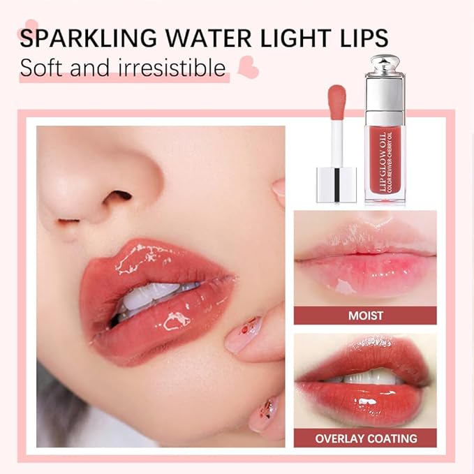 Hydrating Lip Glow Oil, Moisturizing Lip Glow Oil, Nourishing Glossy Transparent Lip Oil, Plumping Lip Oil, Lip Balm, Non-sticky Tinted Toot Lip Balm for Lip Care (ROSEWOOD) 0.2 OZ-Velvo Beauty