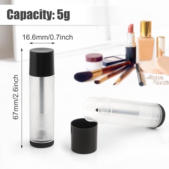 50Pcs 5g Lip Balm Tubes Plastic Lipstick Containers Empty Refillable Twist-up Lip Gloss Balm Filling Stick Clear Tube Holder with Black Cap for DIY Chapsticks Crayon Solid Perfume-Velvo Beauty