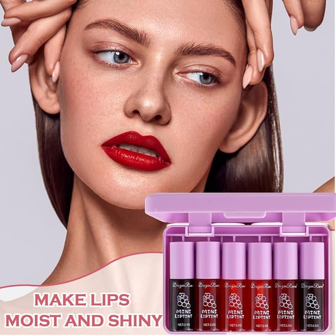6 Colors Lip Tint Stain Korean Lip Gloss, Matte Velvet Lip Tint Natural Plumping Lip Stain, Multi-Use Lip and Cheek Tint Mini Liquid Lipstick, Long lasting Non-Stick Cup Waterproof, Lip Color Makeup-Velvo Beauty