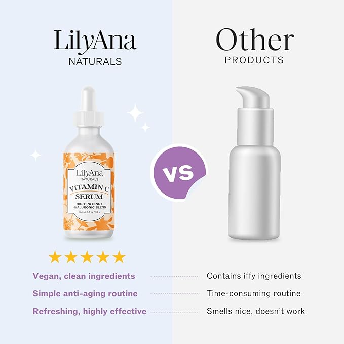 LilyAna Naturals Vitamin C Serum for Face - with Hyaluronic Acid and Vitamin E, Anti Aging Serum, Reduces Age Spots and Sun Damage, Promotes Collagen and Elastin (Double Pack)-Velvo Beauty