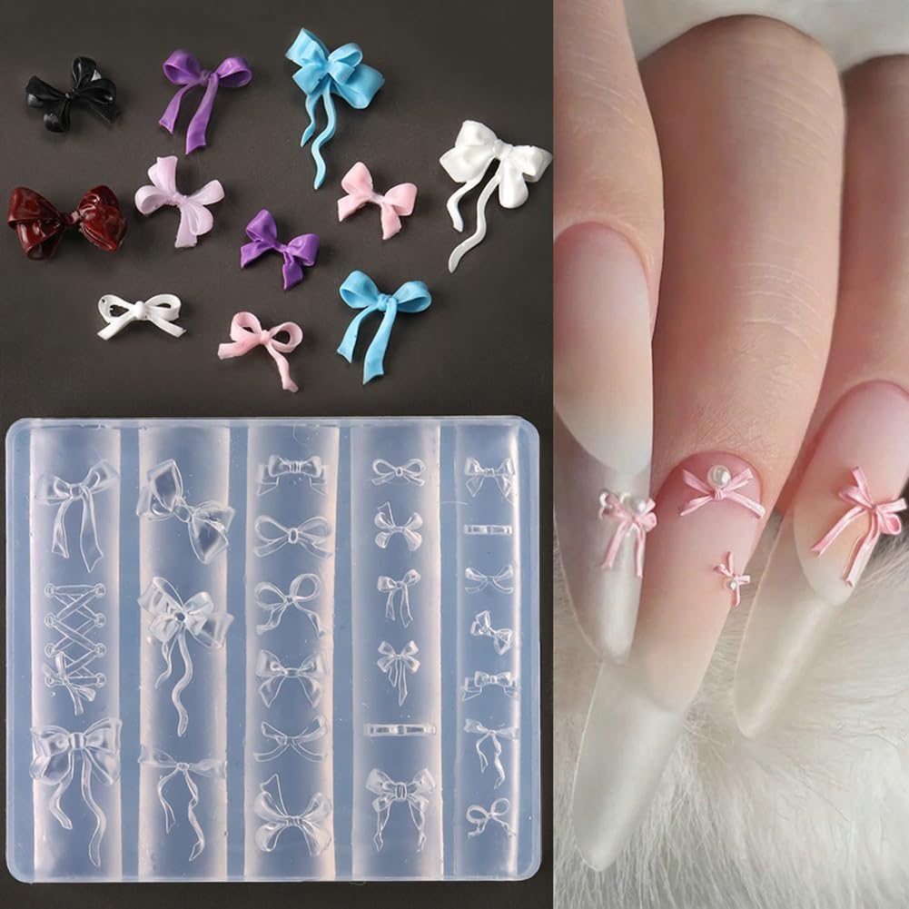 Ribbon Bows Silicone Nail Mold Embossed Bowknot Nail Art Mould Tools 3D Carving Templates for Women Girls Manicure Accessories-Velvo Beauty
