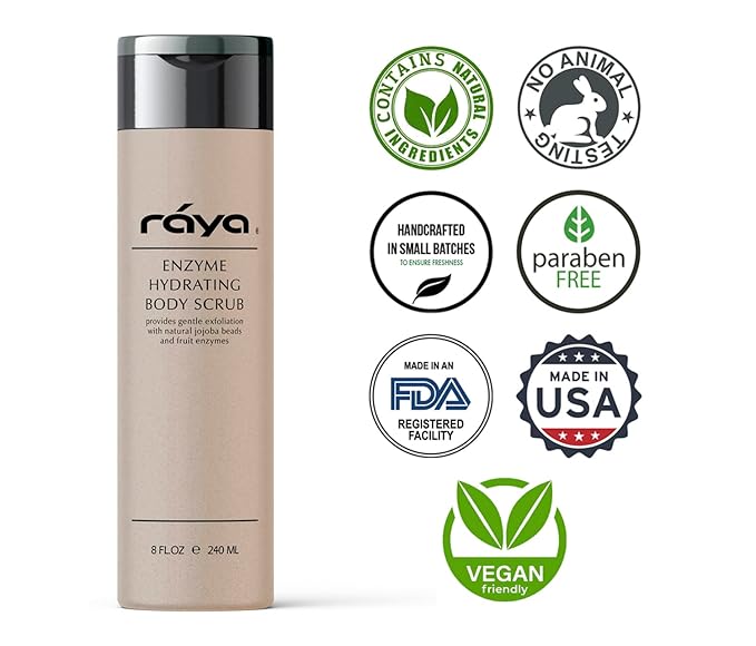 RAYA Enzyme Hydrating Body Scrub 8 oz Orange Vanilla Scent (S-104) | Gentle and Exfoliating Body Scrub | Made with Seaweed, Jojoba Beads, and Fruit Enzymes-Velvo Beauty
