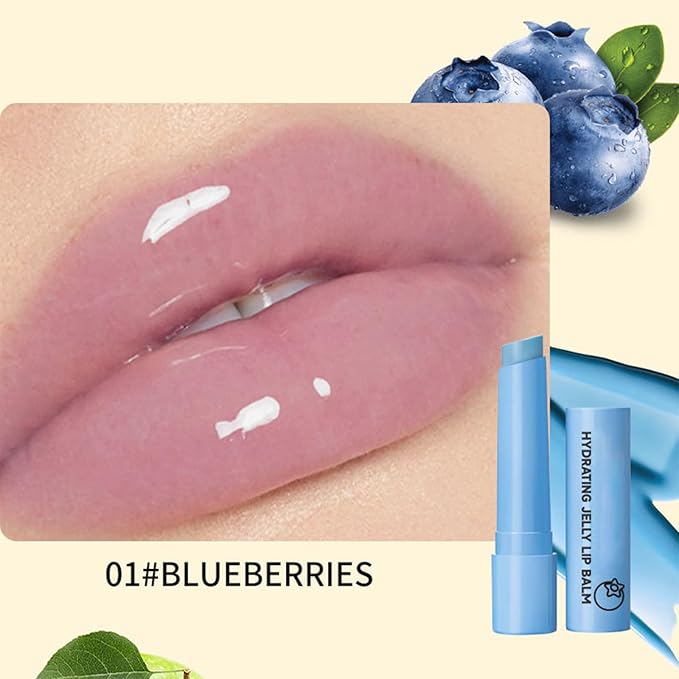 4 Colors Hydrating Jelly Lip Balm,Instantly Hydrate Lips Tinted Moisturizing Lip Balm For Dry Lips,Conditioning & Nourishing Lip Care Lip Moisturizer Fruit Lip Oil Jelly Lipstick (Blueberry)-Velvo Beauty