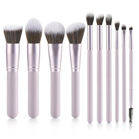 10 Piece Purple Makeup Brushes - Wooden Handle with Soft Synthetic Bristles,for Face & Eye Makeup|Professional Makeup Brushes set for Women & Girls|-Velvo Beauty