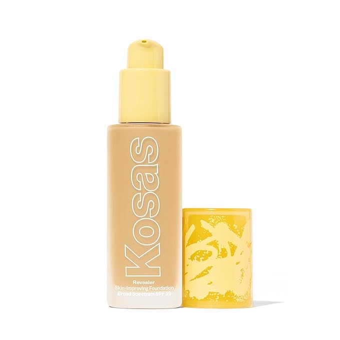 Kosas Revealer Skin-Improving Foundation with SPF 25 Protection - Hydrate, Brighten, Soothe, Plump, Protect Skin - Smoothing Texture, Natural Finish and Clean Formula - Light+ Neutral Olive 160-Velvo Beauty
