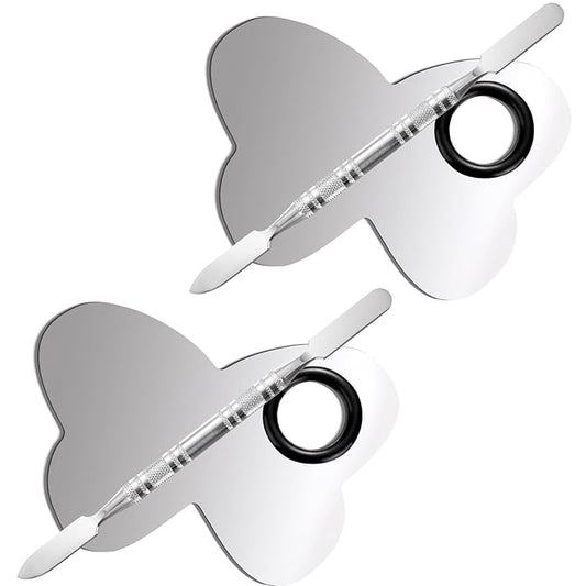 2 Pcs Stainless Makeup Mixing Palette,Tool for Mixing Foundation Nail-Art,Palette with A Stick,Storage Bag,Beauty Salon Color Cream Mixing Palette,Makeup Artist,Makeup Enthusiast (Butterfly Shaped)-Velvo Beauty