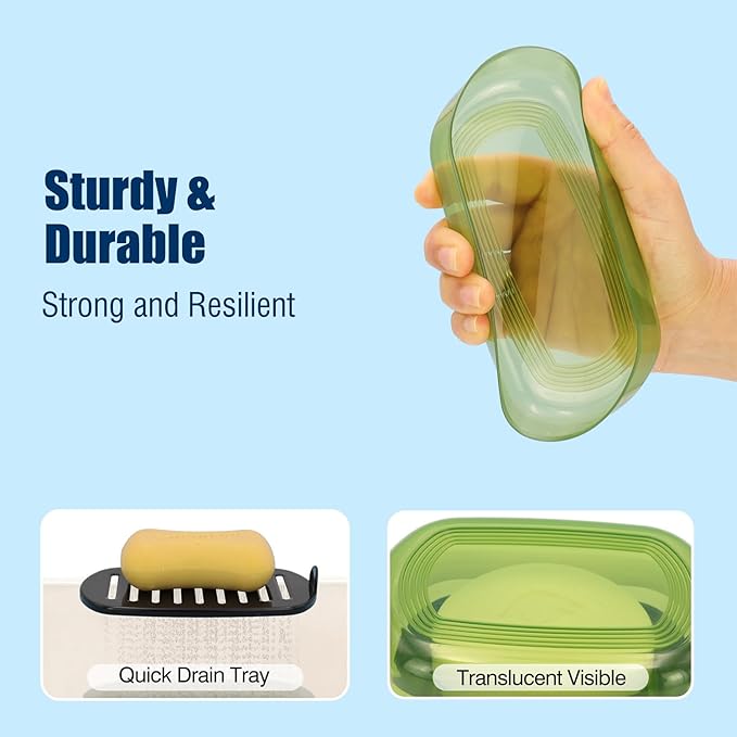 Shampoo Bar Holder Travel Case, Large Soap Holder for 5 oz/10 oz Oversized Bars, Durable & Versatile Storage Soap Container with Drainage Layer (Green Style A-Large)-Velvo Beauty