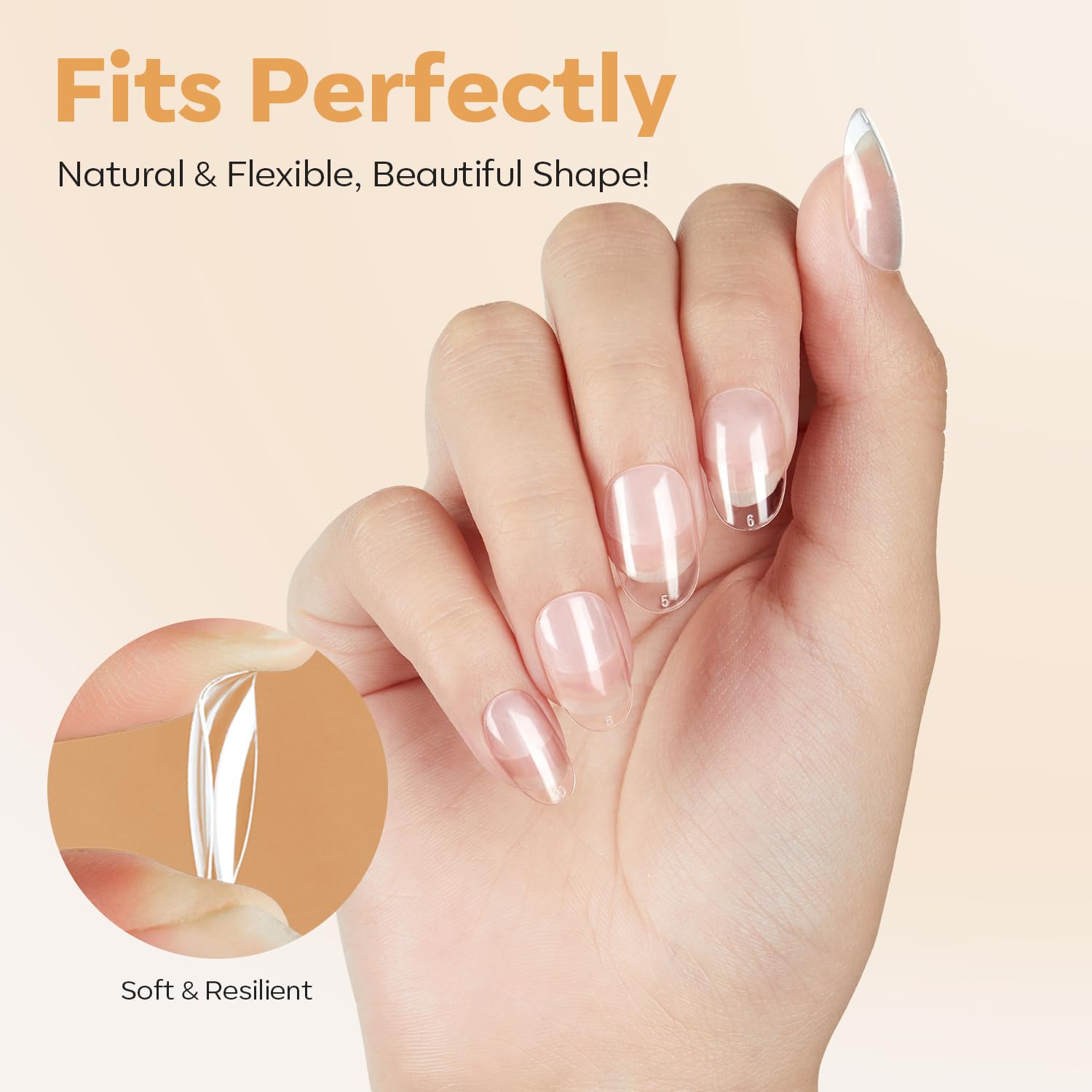 modelones Short Oval Nail Tips, Pre-shaped Soft Gel Tips Fake Nails False Acrylic Clear Full Cover Press on Extension Kit Gel Manicure DIY at Home 216PCS 12Sizes-Velvo Beauty