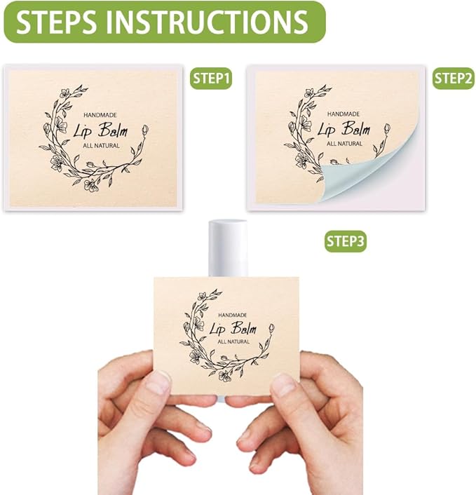 OLYCRAFT 100Pcs 4 Style Lip Balm Label Sticker Word Labels Stickers Adhesive Lip Balm Label Sticker Plastic Lipstick Tag Stickers for Lip Balm Container Tubes 1.7x2.1 inch-Velvo Beauty