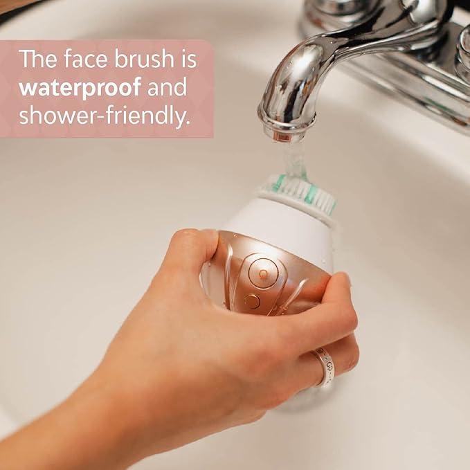 TAO Clean Ona Diamond Orbital Facial Brush and Cleansing Station, Electric Face Cleansing Brush with Ergonomic Handle, Dual Speed Settings, Rose Gold-Velvo Beauty