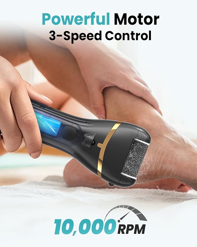 Electric Foot Callus Remover with 10000 RPM Motor and 3-Speed Settings, Foot File Kit with LED Light and Display for Women’s Home Pedicure, Waterproof Foot Grinder with Type-C Charging-Velvo Beauty