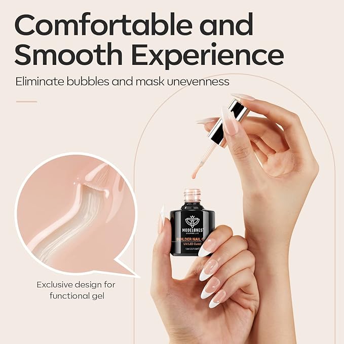 modelones 8-in-One Builder Nail Gel, Neutral Nude Builder for Thickening, LED Lamp Cured Hard Strengthener Extension Color Base Rhinestone Glue Gel Polish in a Bottle for DIY Home Salon-Velvo Beauty