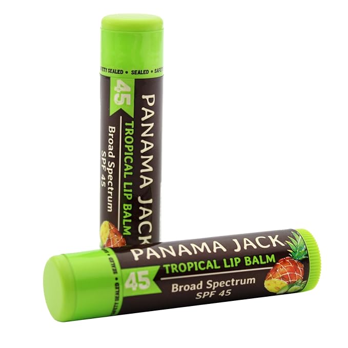 Panama Jack Sunscreen Lip Balm - SPF 45, Broad Spectrum UVA-UVB Sunscreen Protection, Prevents & Soothes Dry, Chapped Lips, Tropical, 2-pack-Velvo Beauty