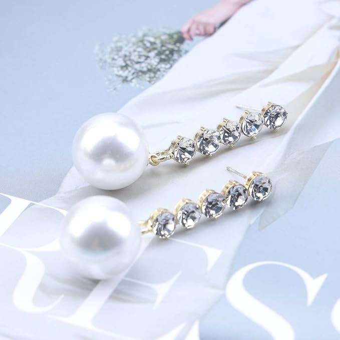 Vintage Pearl Drop Earring Gold Rhinestone Diamond Stud Earrings Cubic Crystal Earrings Wedding Pearl Earrings Jewelry for Women and Girls-Velvo Beauty