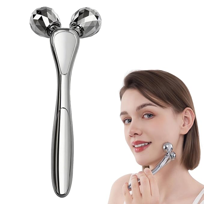 Metal Facial Roller Massager, 3D Cooling Face Massage Tool for Reduce Puffiness, Remove Eye Wrinkles, Face Lifting, Increase Firmness, Anti-Aging, Skin Tightening-Velvo Beauty