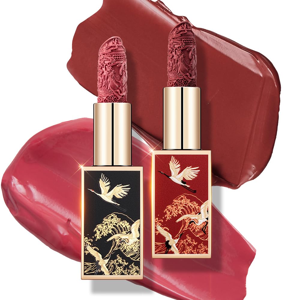 Catkin Moist Lipstick Hydrating High Impact Color Infused with Vitamin E and Avocado Oil Smooth Soft Texture Long Lasting Glow + Matte Finish 2pcs Set 04-Velvo Beauty