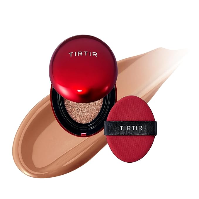 [*Mini Size*] TIRTIR Mask Fit Red Cushion Foundation | Full coverage, Weightless, Skin fit, Satin Glow Finish, Korean Makeup BB Foundation, beauty, Tattoo cover up, Buildable (#34C Amber, 0.15 Fl Oz)-Velvo Beauty