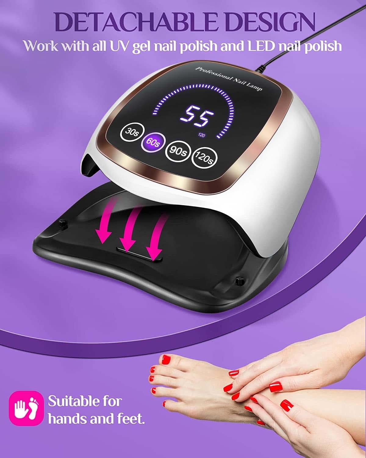 UV LED Nail Lamp, Gugusure Upgrade 180W Nail Dryer for Gel Polish with LCD Display, Auto Sensor and 4 Timer Settings, Professional Curing Lamp Light with 42 Beads for Salon and Home-Velvo Beauty