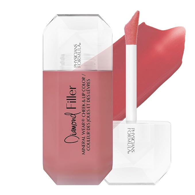 Physicians Formula Mineral Wear®Diamond Filler Cheek & Lip Color, Serum-to-Cream Multi-Use Liquid Blush Formula, Plumps & Smooths for Fuller Looking Cheeks & Lips, Monochromatic Look - Radiant Pink-Velvo Beauty
