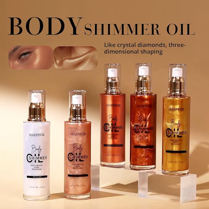 MAEPEOR Shimmer Body Luminizer 5 Colors Moisturizing Glow Illuminator Smooth and Non-sticky Summer Body Highlighter For Face & Body (80ML, 01 Silver)-Velvo Beauty