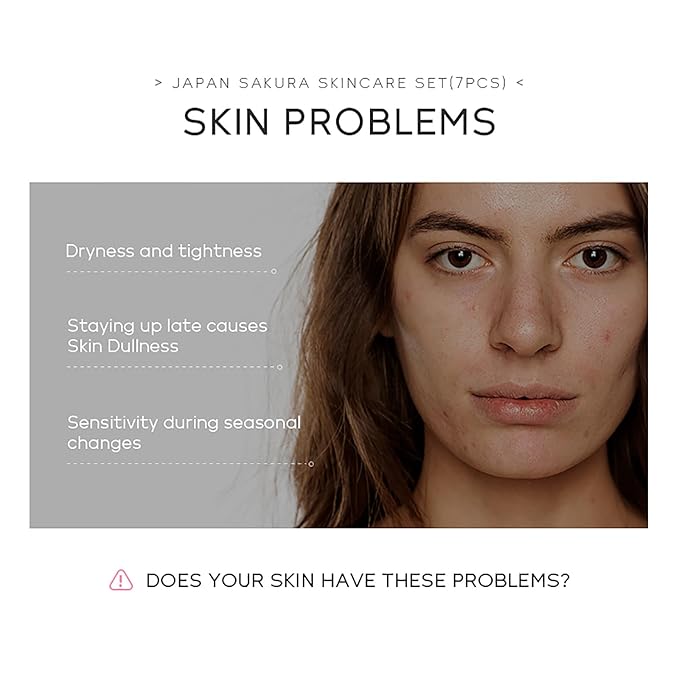 Skin Care Set JAPAN SAKURA Beauty Gift Sets Skin Care Kit with Cleanser, Toner, Lotion, Serum, Eye Cream, Face Cream, Make up Primer Travel Kit for Women Wife Mom 7pcs-Velvo Beauty