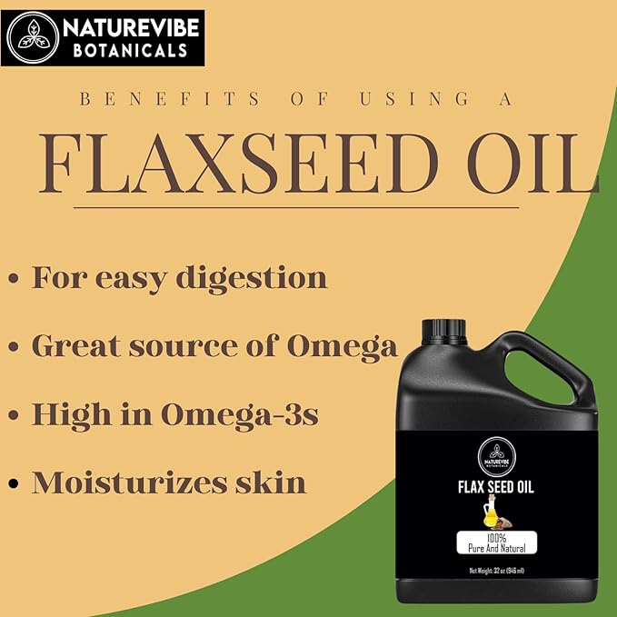 Naturevibe Botanicals Flaxseed Oil 32 Ounces | 100% Pure and Natural | Great for Skin Care and Hair Care-Velvo Beauty