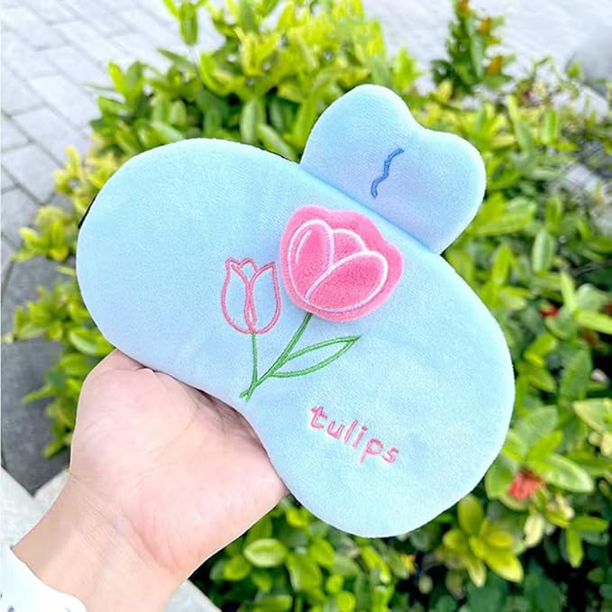 PERFECTSIGHT Sleep Eye Masks, Cute Plush Sleep Eye Cover Lightweight Adjustable Eyeshade Faux Fur Mask Cover for Women Men Sleep Travel Nap, Blue Tulip-Velvo Beauty