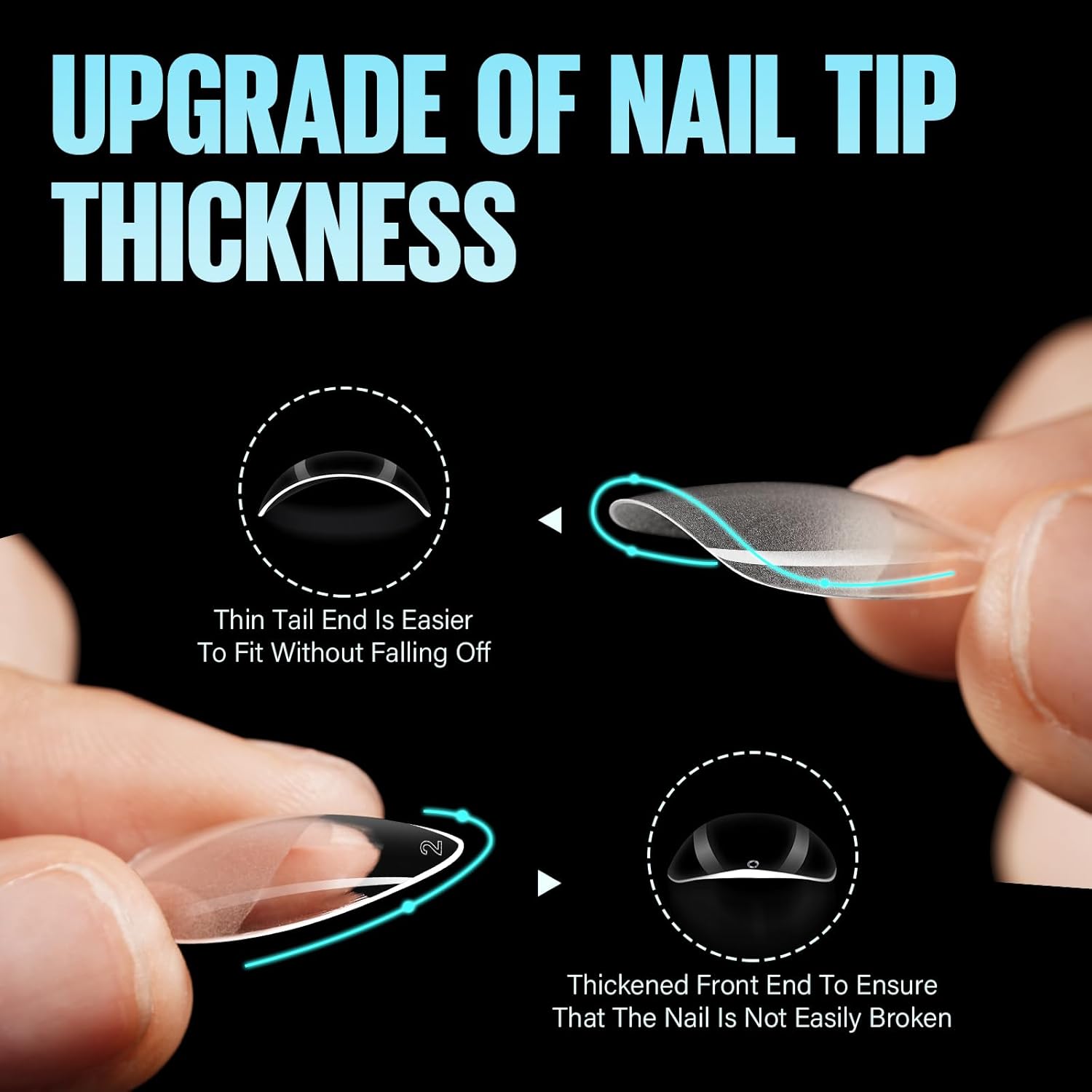 TOMICCA Medium Almond Nail Tips, 504Pcs Soft Acrylic Pre Etched Clear Fake Nails Tips Almond Shape Half Matte, Full Cover Nail Extension for Beginner and Professional 12 Sizes-Velvo Beauty