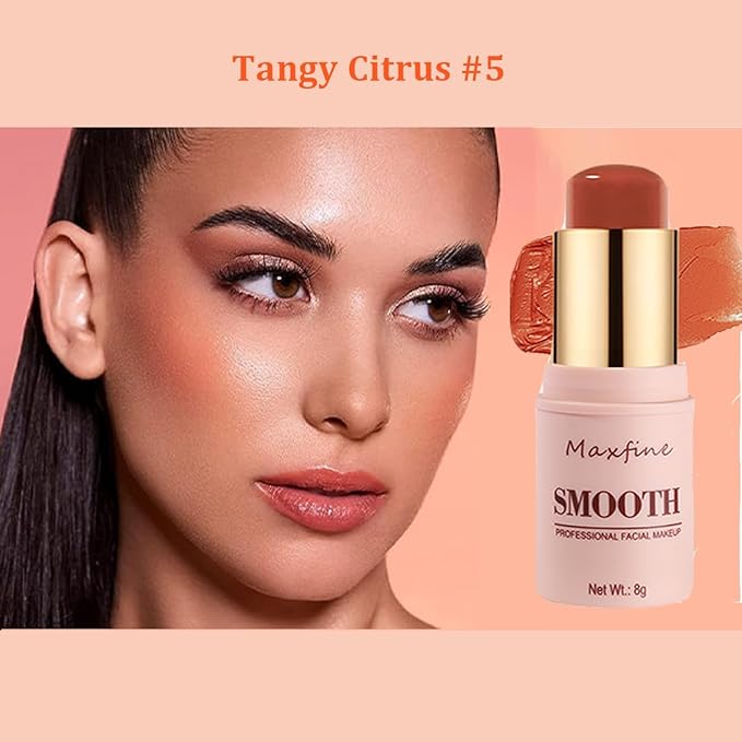 Blush for Cheeks - Buildable Cream Blush, 3-in-1 Blush Stick Makeup for Cheek Lip Eyeshadow Contour, Tint Blush Blam for Mature Skin Women Girl Make Up Gift (Tangy Citrus #5)-Velvo Beauty