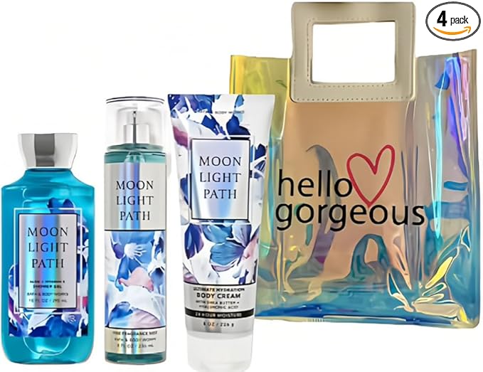 Bath & Body Works - 3 Piece Bundle - Spray - Body Cream - Shower Gel - Full Size and Gift Bag HELLO GORGEOUS (Moonlight Path)-Velvo Beauty