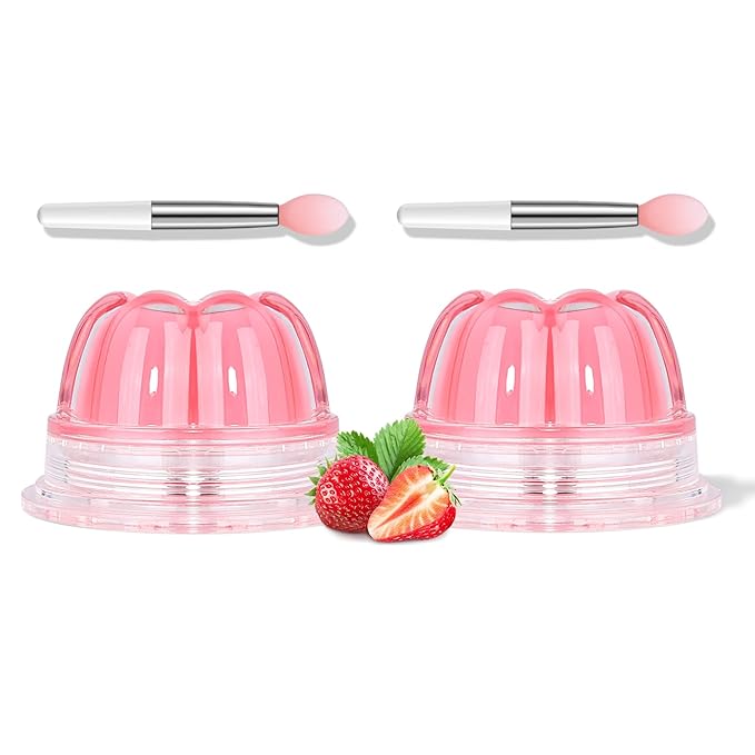2Pc Jelly Lip Mask Overnight,Fruity Strawberry Lip Sleeping Mask Day Night Repair Kawaii Lip Balm Hydrate Plump Dry Lip Scrubs Exfoliator,Lip Care Lip Moisturizer with Collagen-Strawberry-Velvo Beauty