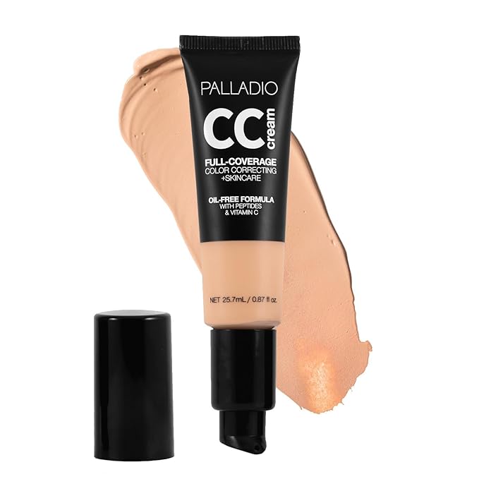 Palladio Full-Coverage Color Correction CC Cream, Oil-Free with Peptides & Vitamin C, Best for Correcting Redness and Uneven Skin Tone, Buildable Foundation Coverage (Light 22N)-Velvo Beauty