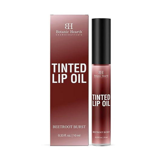 Botanic Hearth Tinted Lip Oil | Moisturizing Lip Gloss Oil for Dry Lips | Deep Red Gloss | Lightweight & Non Greasy | 0.3fl oz-Velvo Beauty