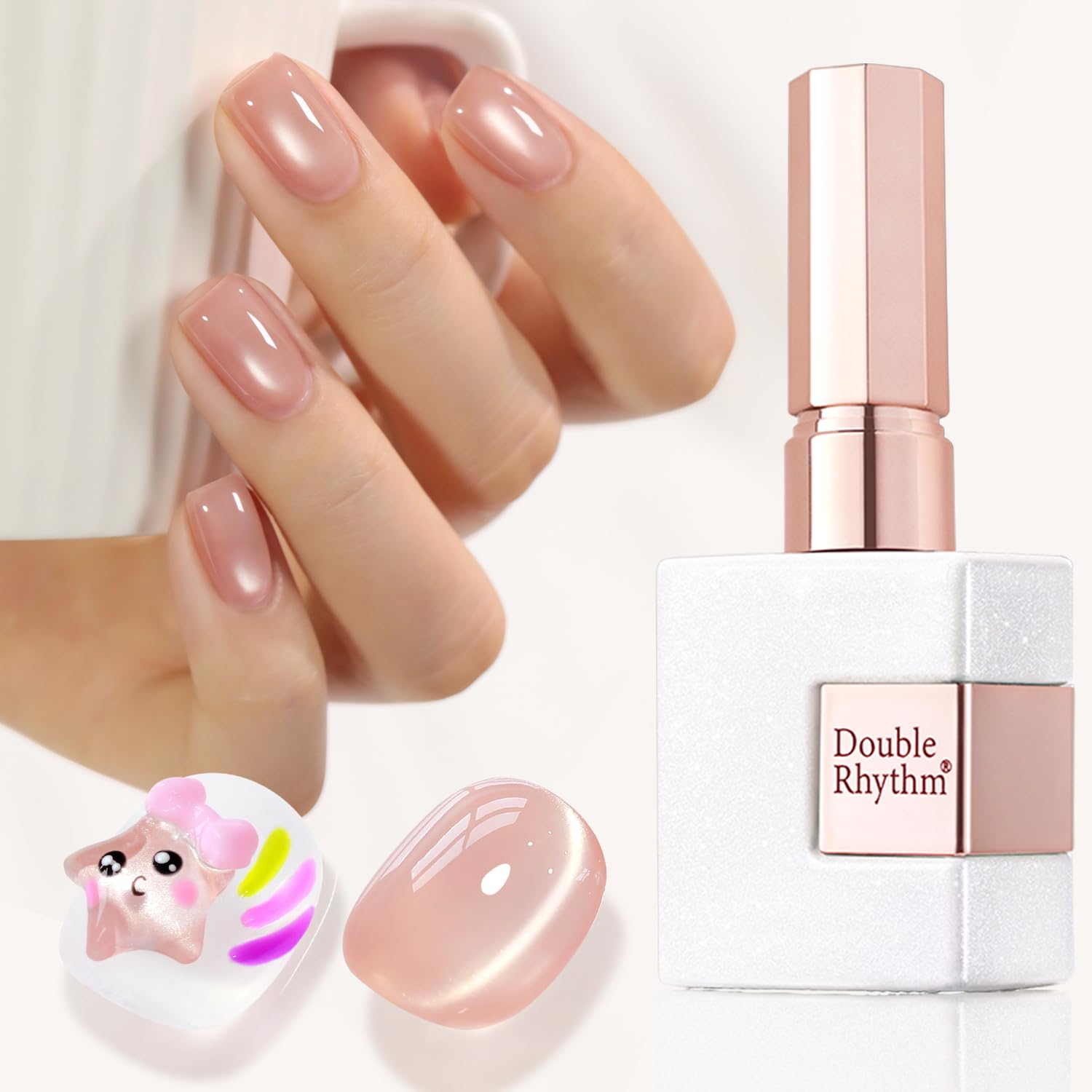 Double Rhythm Jelly Glass Cat Eye Gel Polish with Magnet 15ML Holographic Glitter Shimmer Translucent Sheer Color Magnetic Nail Polish Salon DIY at Home (Jelly Glass Nude-MC1101)-Velvo Beauty