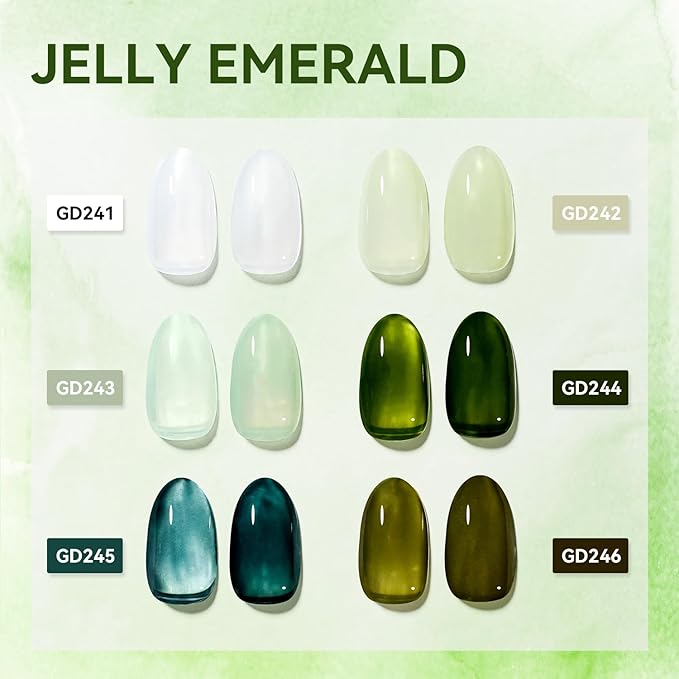 JODSONE Jelly Gel Nail Polish Set of 6 Colors Green Set Need U V Cured for Nail Art Manicure DIY Salon at Home Gift for Women-Velvo Beauty