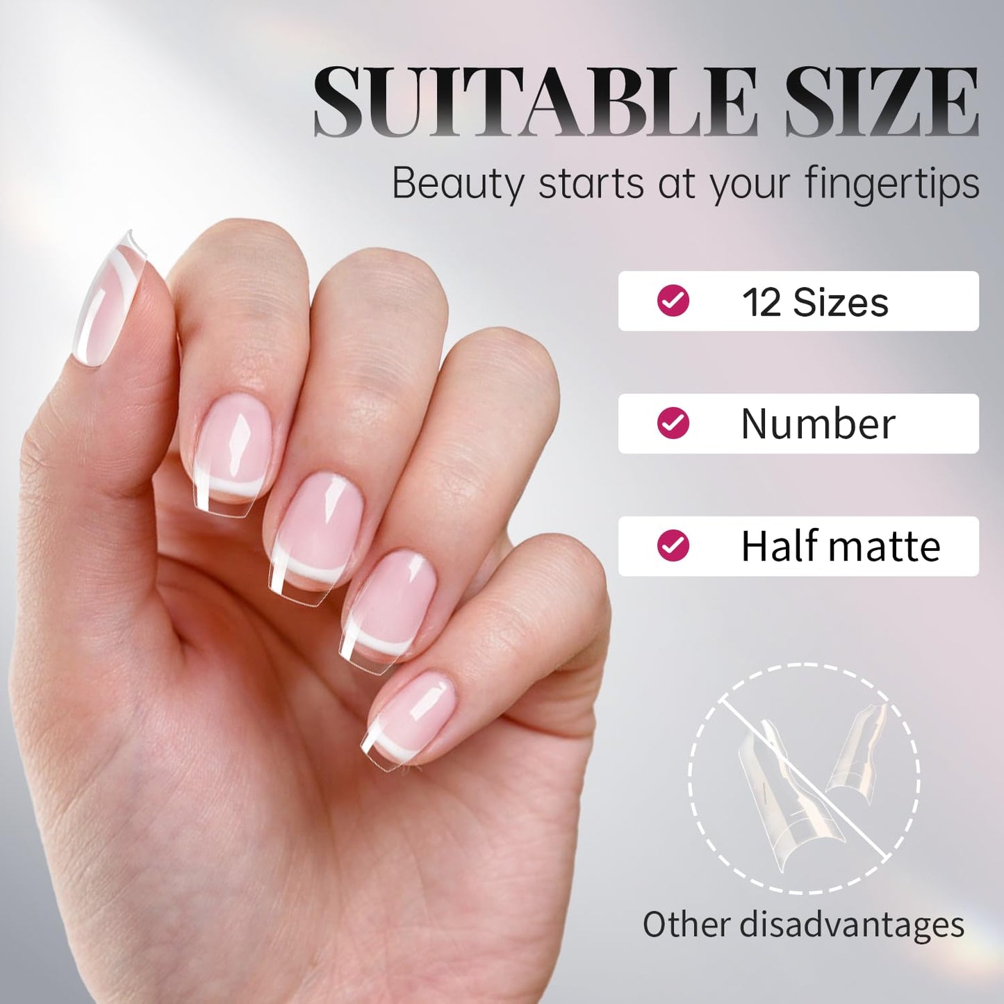 krofaue 3 Styles Short Nail Tips Kit - 720PCS Half Matte Coffin, Almond, Square Fake Nails Full Cover Press on Extension for Soft Gel Tips Set Art DIY Home-Velvo Beauty