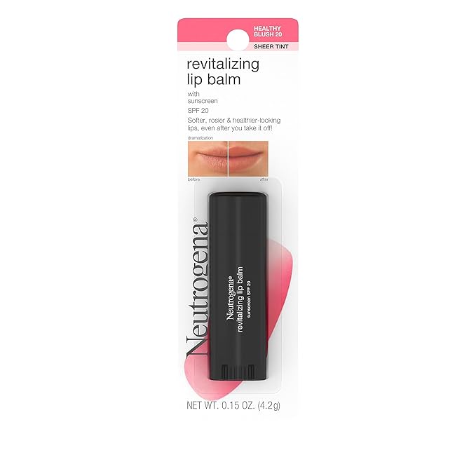 Neutrogena Revitalizing and Moisturizing Tinted Lip Balm with Sun Protective Broad Spectrum SPF 20 Sunscreen, Lip Soothing Balm with a Sheer Tint in Color Healthy Blush 20, .15 oz-Velvo Beauty