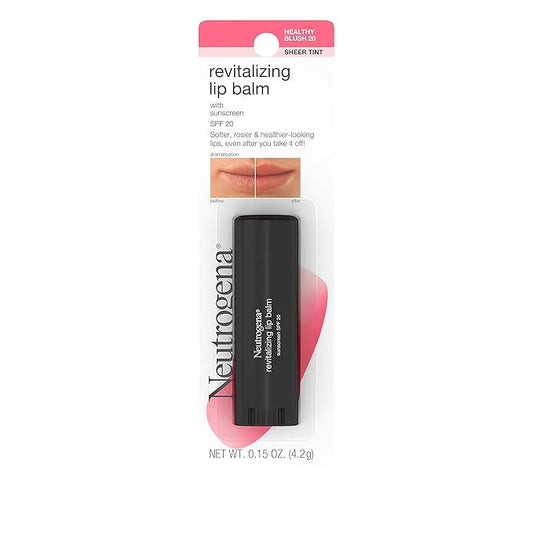 Neutrogena Revitalizing and Moisturizing Tinted Lip Balm with Sun Protective Broad Spectrum SPF 20 Sunscreen, Lip Soothing Balm with a Sheer Tint in Color Healthy Blush 20, .15 oz-Velvo Beauty