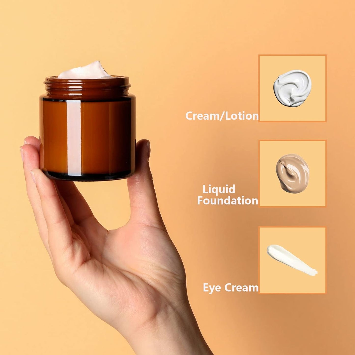 Lil Ray 2 Oz Glass Cream Jars with Gold Lid, Empty Amber Glass Containers, Refillable Cosmetic Vials for Lotion, Ointment (12 PCS)-Velvo Beauty